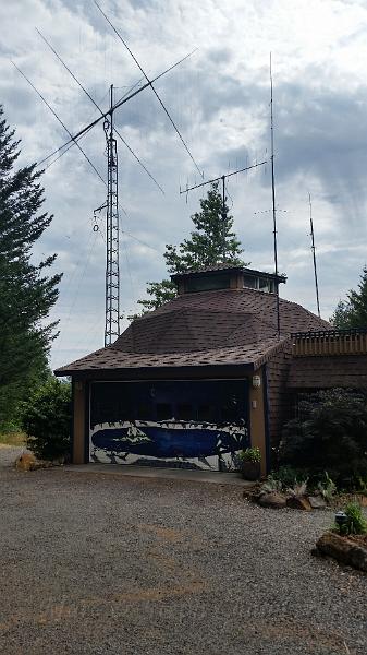 20170823_121045.jpg - Marc's Ham Shack (garage) with antennas.